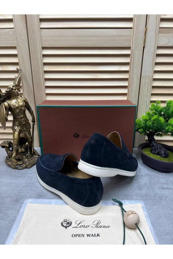 Мужские замшевые лоферы Loro Piana Open Walk - Navy