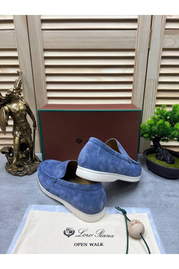 Мужские замшевые лоферы Loro Piana Open Walk - Blue