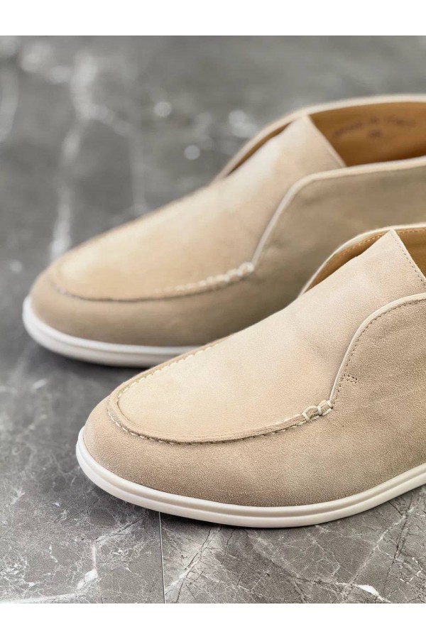 Замшевые лоферы с меховой стелькой Loro Piana Open Walk - Beige