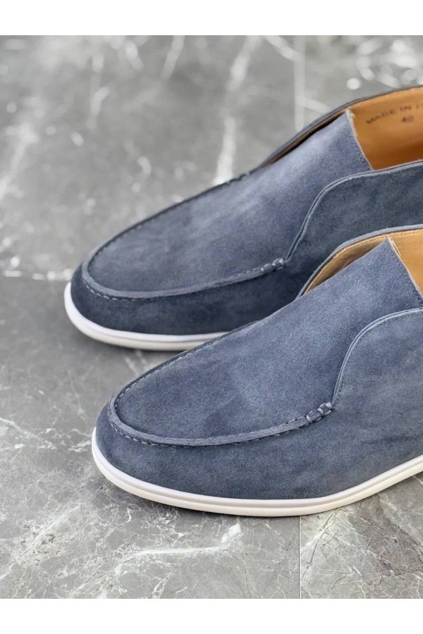 Замшевые лоферы с меховой стелькой Loro Piana Open Walk - Blue