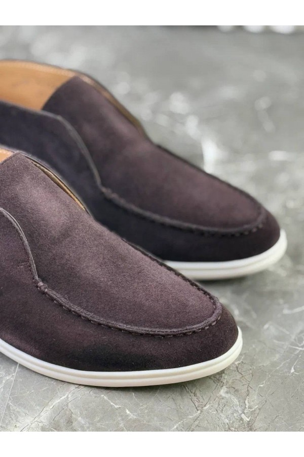 Замшевые лоферы с меховой стелькой Loro Piana Open Walk - Brown