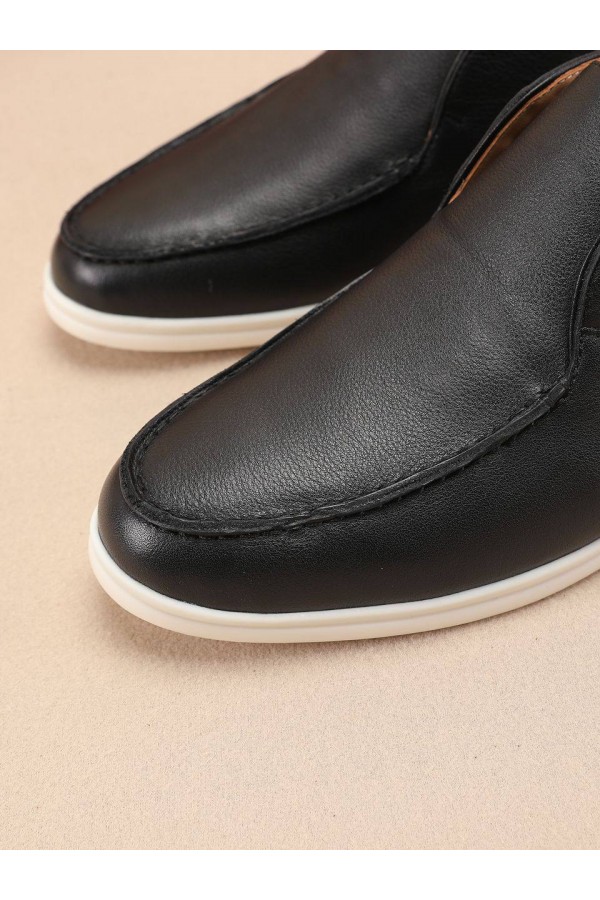 Кожаные лоферы с меховой стелькой Loro Piana Open Walk - Black