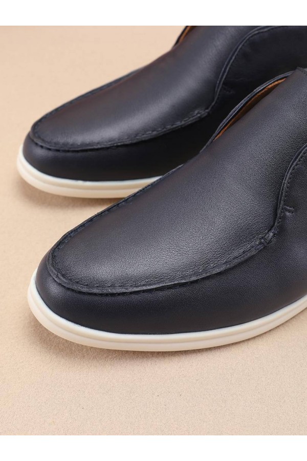 Кожаные лоферы с меховой стелькой Loro Piana Open Walk - Navy