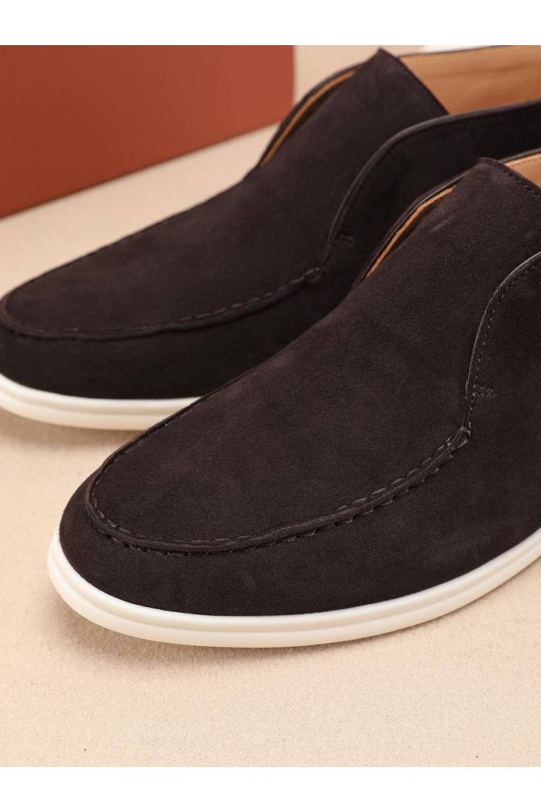 Замшевые лоферы с меховой стелькой Loro Piana Open Walk - Brown