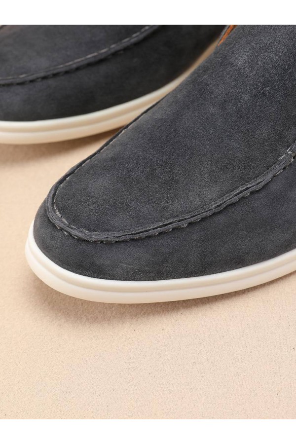 Замшевые лоферы с меховой стелькой Loro Piana Open Walk - Dark Grey