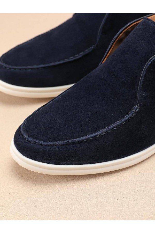 Замшевые лоферы с меховой стелькой Loro Piana Open Walk - Navy