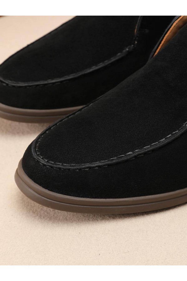 Замшевые лоферы с меховой стелькой Loro Piana Open Walk - Black