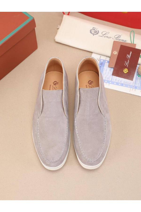 Замшевые лоферы с меховой стелькой Loro Piana Open Walk - Grey