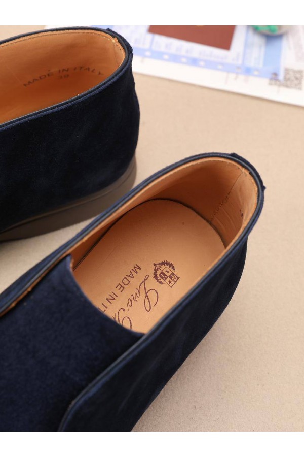 Замшевые лоферы с меховой стелькой Loro Piana Open Walk - Navy