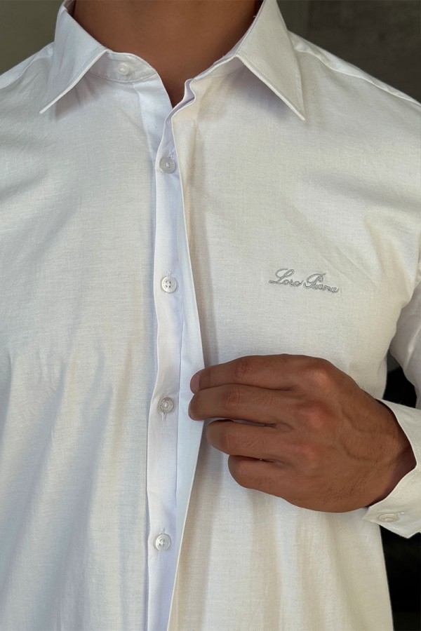 Мужская белая рубашка Loro Piana logo-embroidered