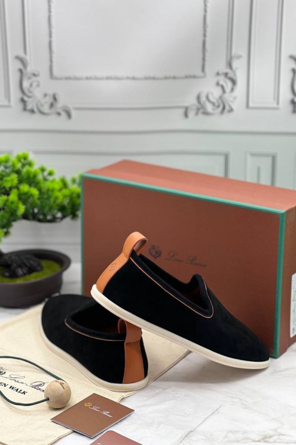 Мужские замшевые лоферы Loro Piana Venice Walk - Black