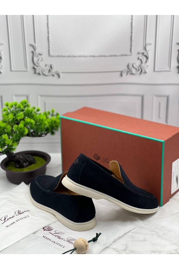 Мужские замшевые лоферы Loro Piana тёмно-синего цвета