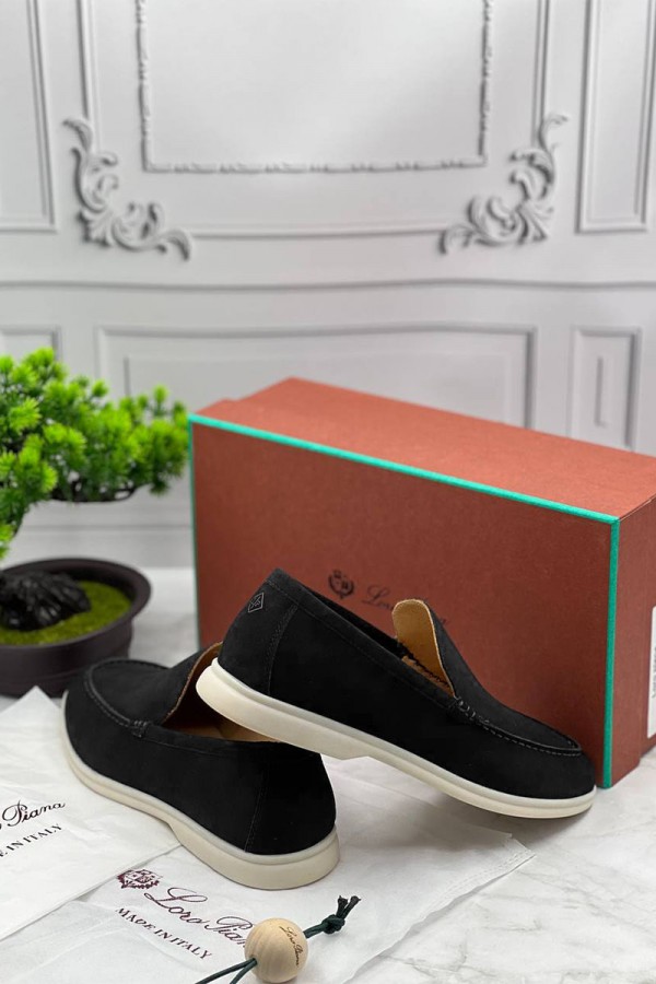 Мужские замшевые лоферы Loro Piana чёрного цвета