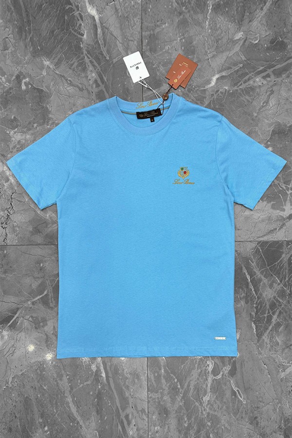 Футболка голубого цвета Loro Piana logo-embroidered