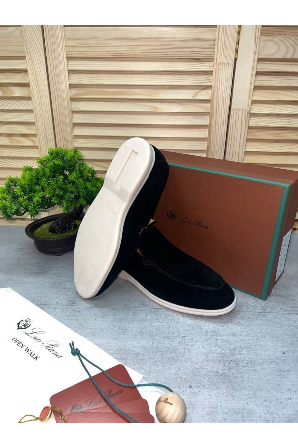 Замшевые лоферы Loro Piana Summer Walk - Black / White