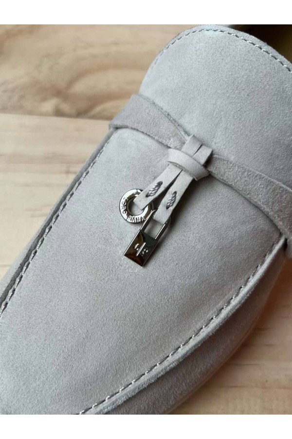 Женские замшевые лоферы Loro Piana Open Walk Premium - Grey