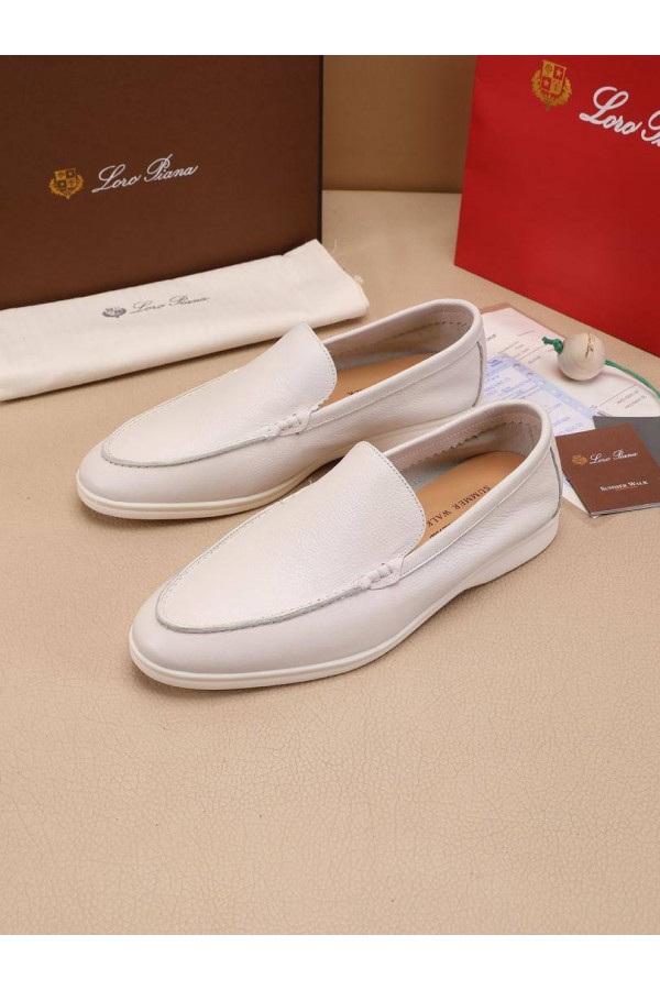 Мужские кожаные лоферы Loro Piana Summer Walk - White