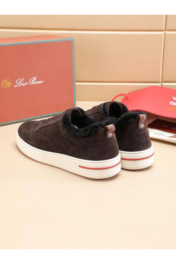 Кроссовки с мехом Loro Piana Newport Walk - Brown