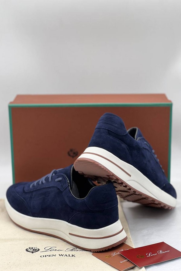 Замшевые кроссовки Loro Piana синего цвета