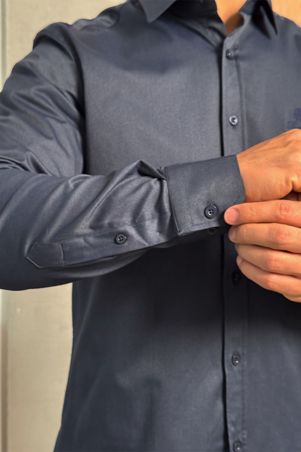 Мужская тёмно-синяя рубашка Loro Piana logo-embroidered