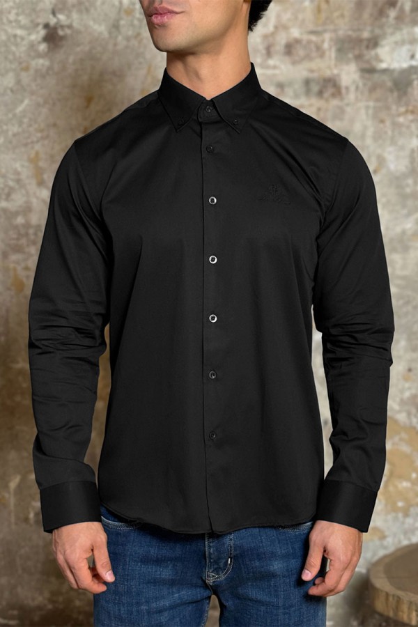 Мужская рубашка Loro Piana logo-embroidered - Black