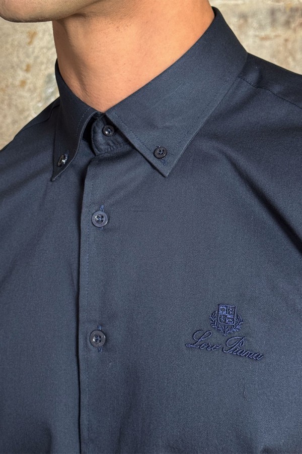 Мужская рубашка Loro Piana logo-embroidered - Navy