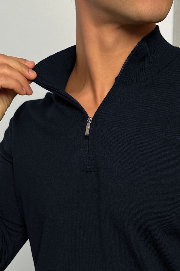 Тёмно-синий джемпер Loro Piana Zip Neck