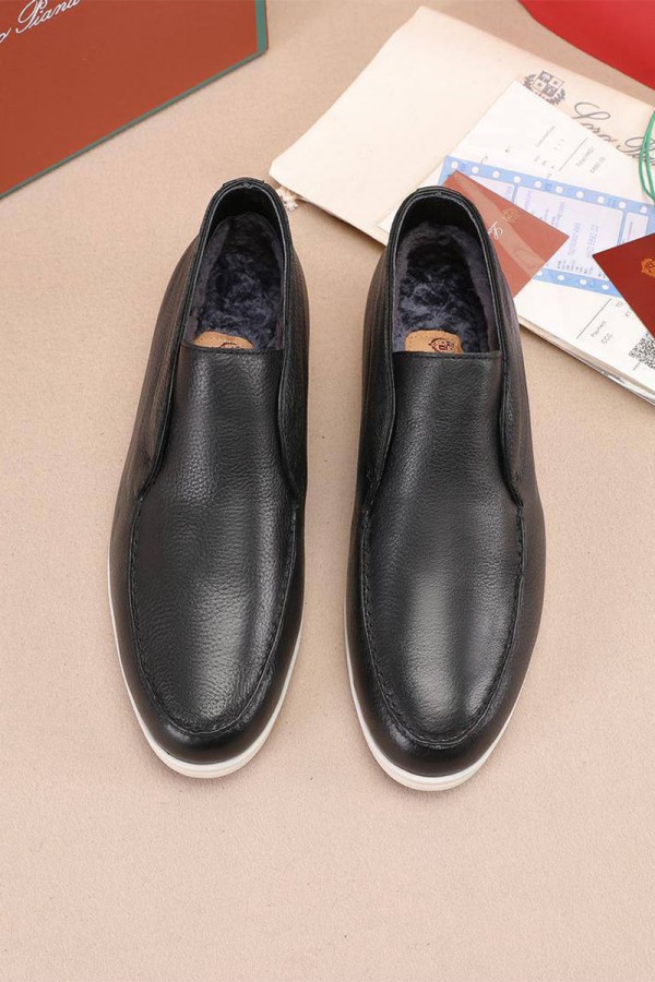 Кожаные лоферы с мехом Loro Piana Open Walk - Black