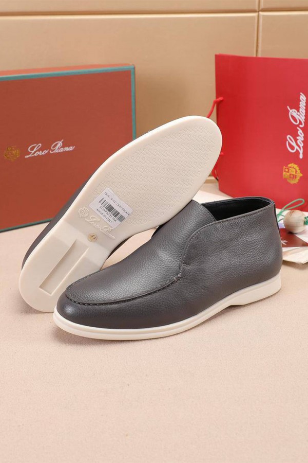 Кожаные лоферы с мехом Loro Piana Open Walk - Grey