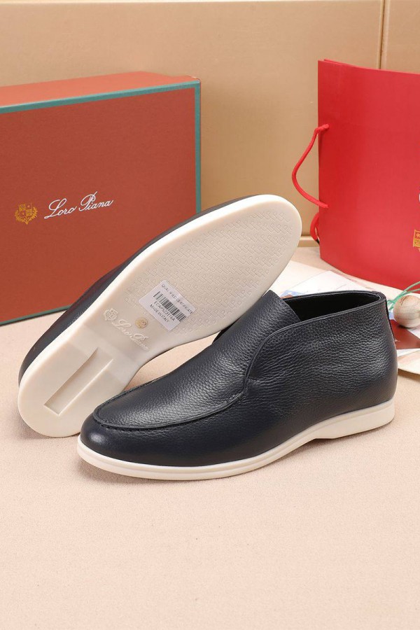 Кожаные лоферы с мехом Loro Piana Open Walk - Navy