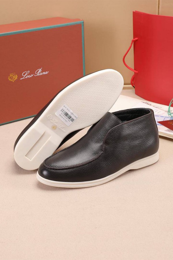 Кожаные лоферы с мехом Loro Piana Open Walk - Brown