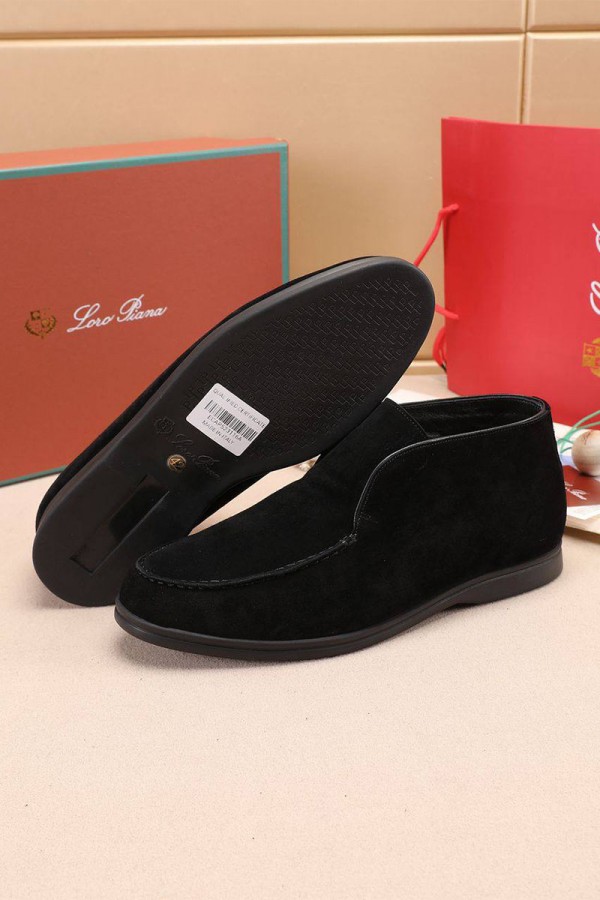 Замшевые лоферы с мехом Loro Piana Open Walk - Black