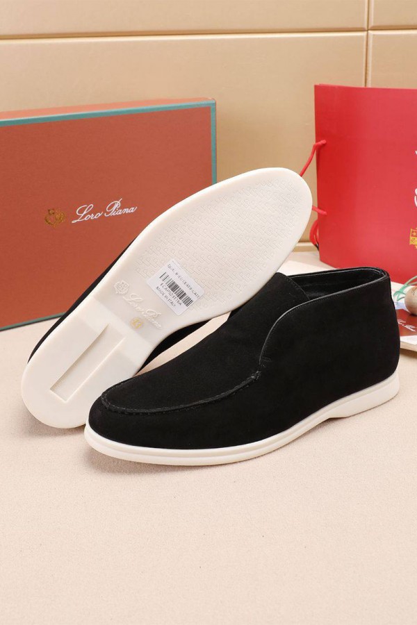 Замшевые лоферы с мехом Loro Piana Open Walk - Black