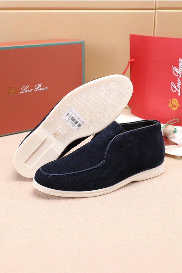 Замшевые лоферы с мехом Loro Piana Open Walk - Navy