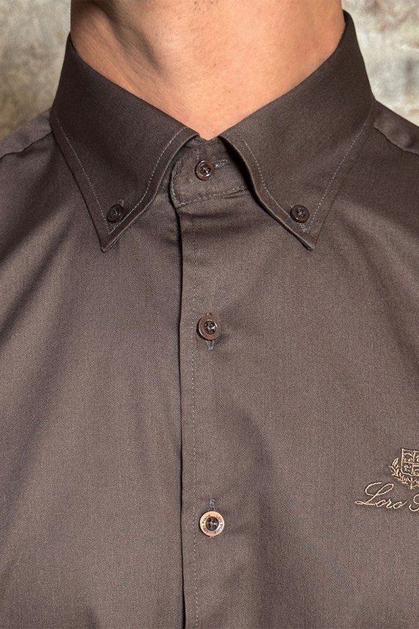 Мужская рубашка Loro Piana logo-embroidered - Brown