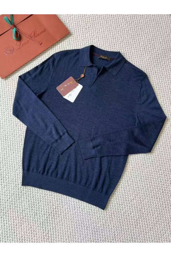 Поло с длинным рукавом Loro Piana Premium - Flower Hide Blue