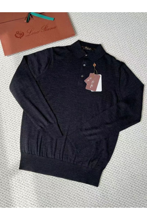 Поло с длинным рукавом Loro Piana Premium - Black Flower Gray