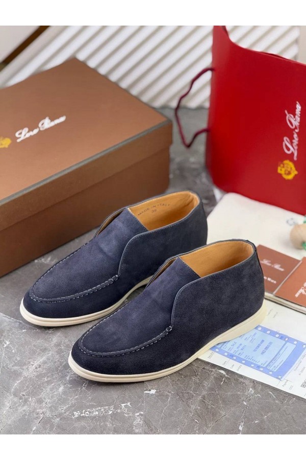 Замшевые лоферы с меховой стелькой Loro Piana Open Walk - Navy