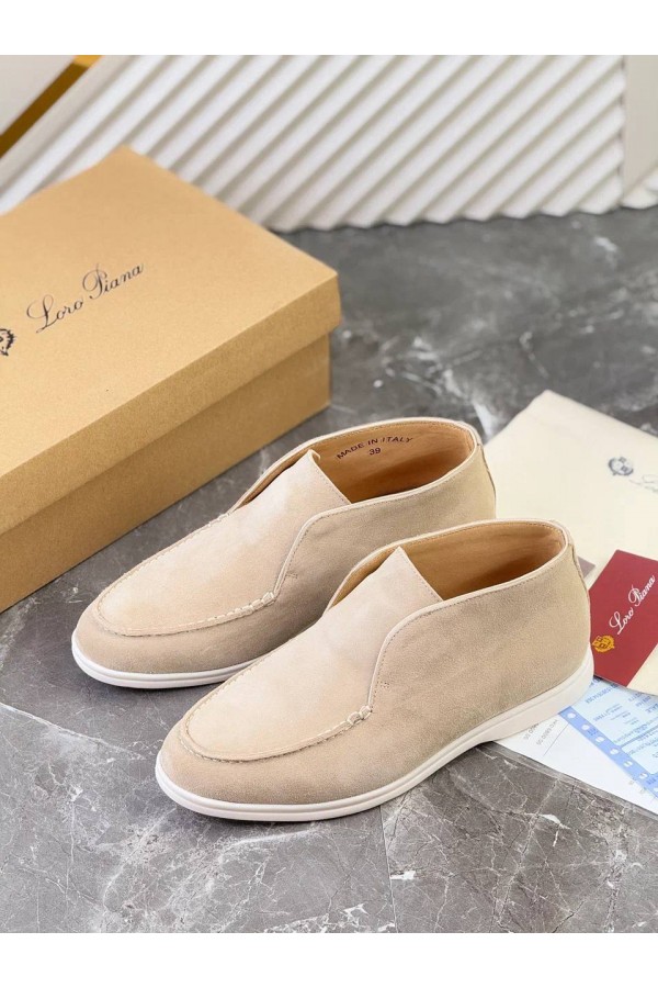 Замшевые лоферы с меховой стелькой Loro Piana Open Walk - Beige