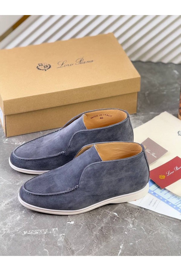 Замшевые лоферы с меховой стелькой Loro Piana Open Walk - Blue