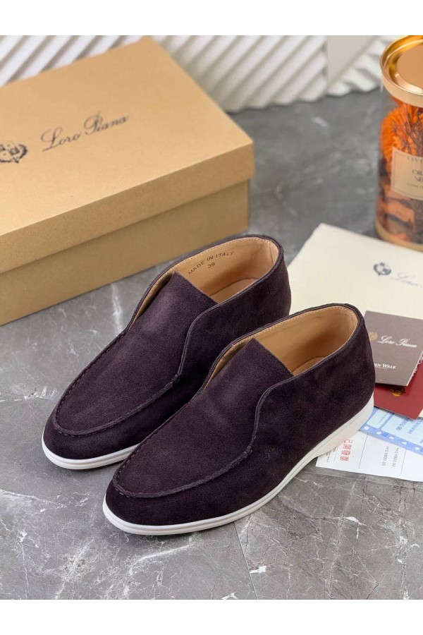 Замшевые лоферы с меховой стелькой Loro Piana Open Walk - Brown
