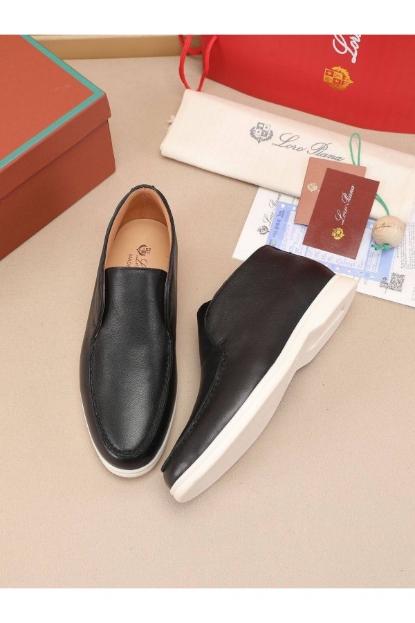 Кожаные лоферы с меховой стелькой Loro Piana Open Walk - Black