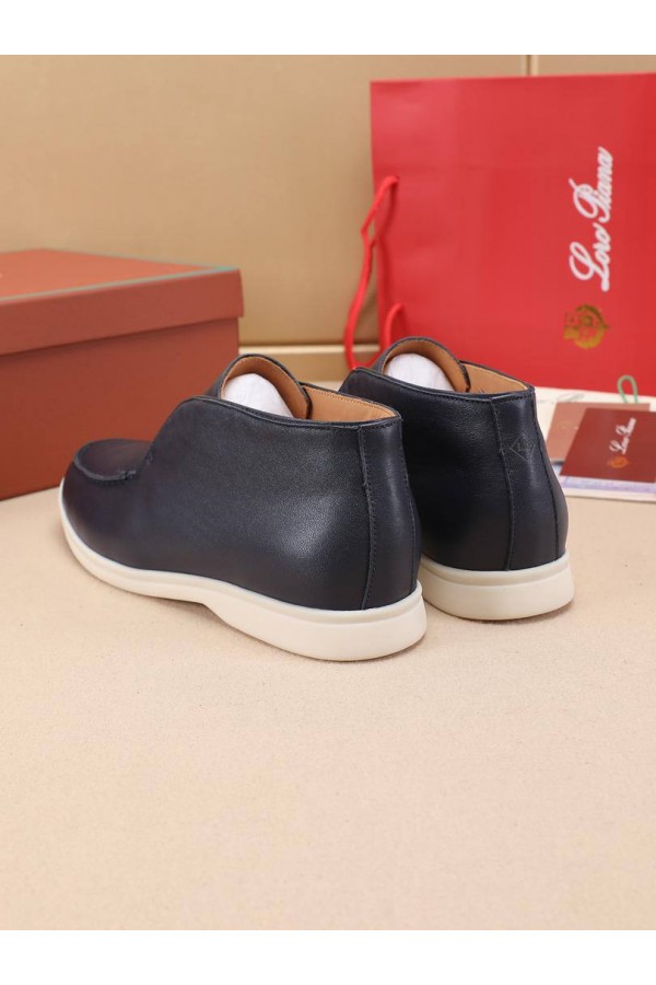 Кожаные лоферы с меховой стелькой Loro Piana Open Walk - Navy