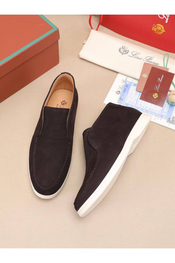 Замшевые лоферы с меховой стелькой Loro Piana Open Walk - Brown