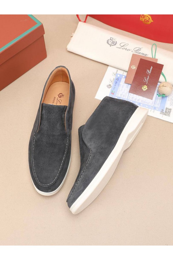 Замшевые лоферы с меховой стелькой Loro Piana Open Walk - Dark Grey