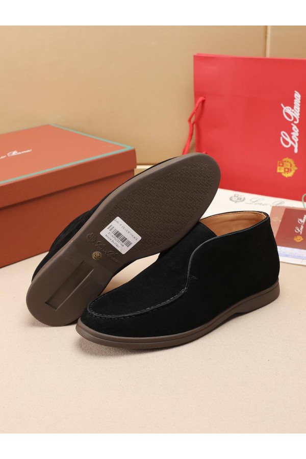 Замшевые лоферы с меховой стелькой Loro Piana Open Walk - Black