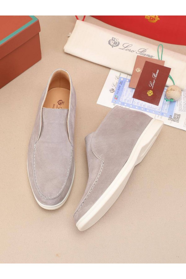 Замшевые лоферы с меховой стелькой Loro Piana Open Walk - Grey