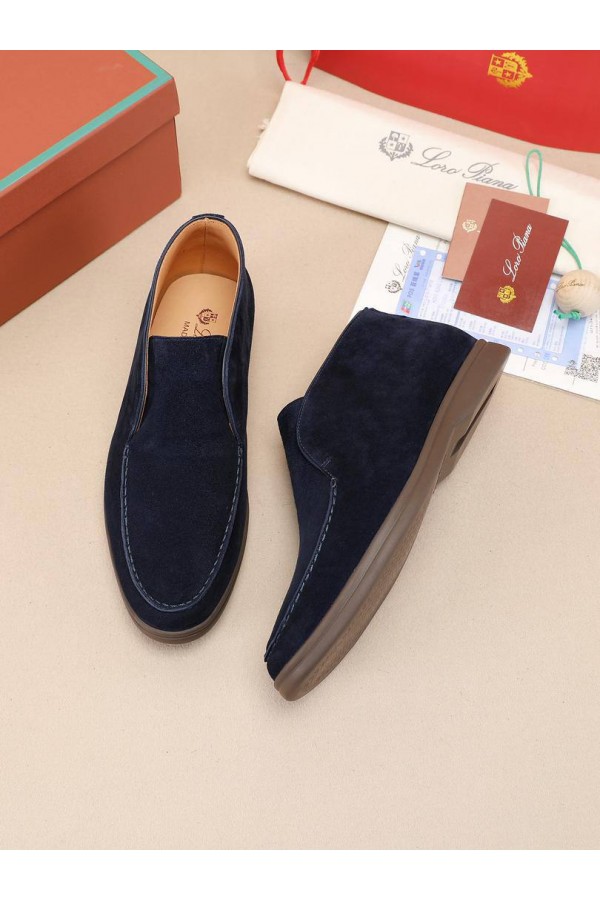 Замшевые лоферы с меховой стелькой Loro Piana Open Walk - Navy