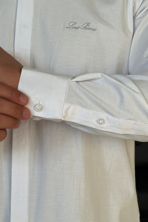 Мужская белая рубашка Loro Piana logo-embroidered