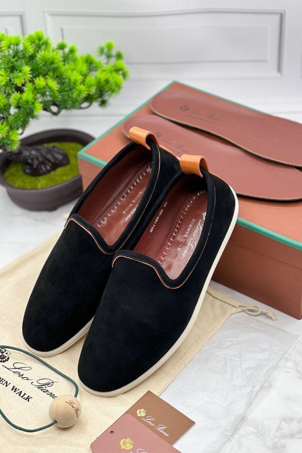Мужские замшевые лоферы Loro Piana Venice Walk - Black
